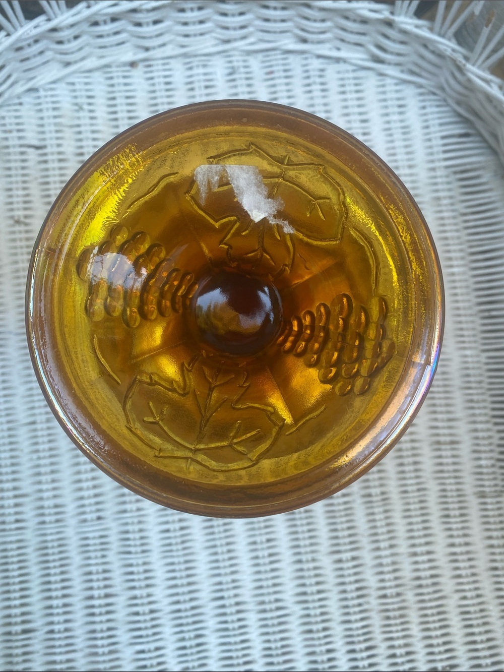 Vintage Amber Iridescent Gold
Carnival Indiana Glass Harvest
Pedestal Bowl - Picture 7 of 16